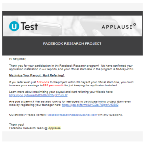 Facebook Research App First Mail