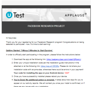 Facebook Research App First Mail
